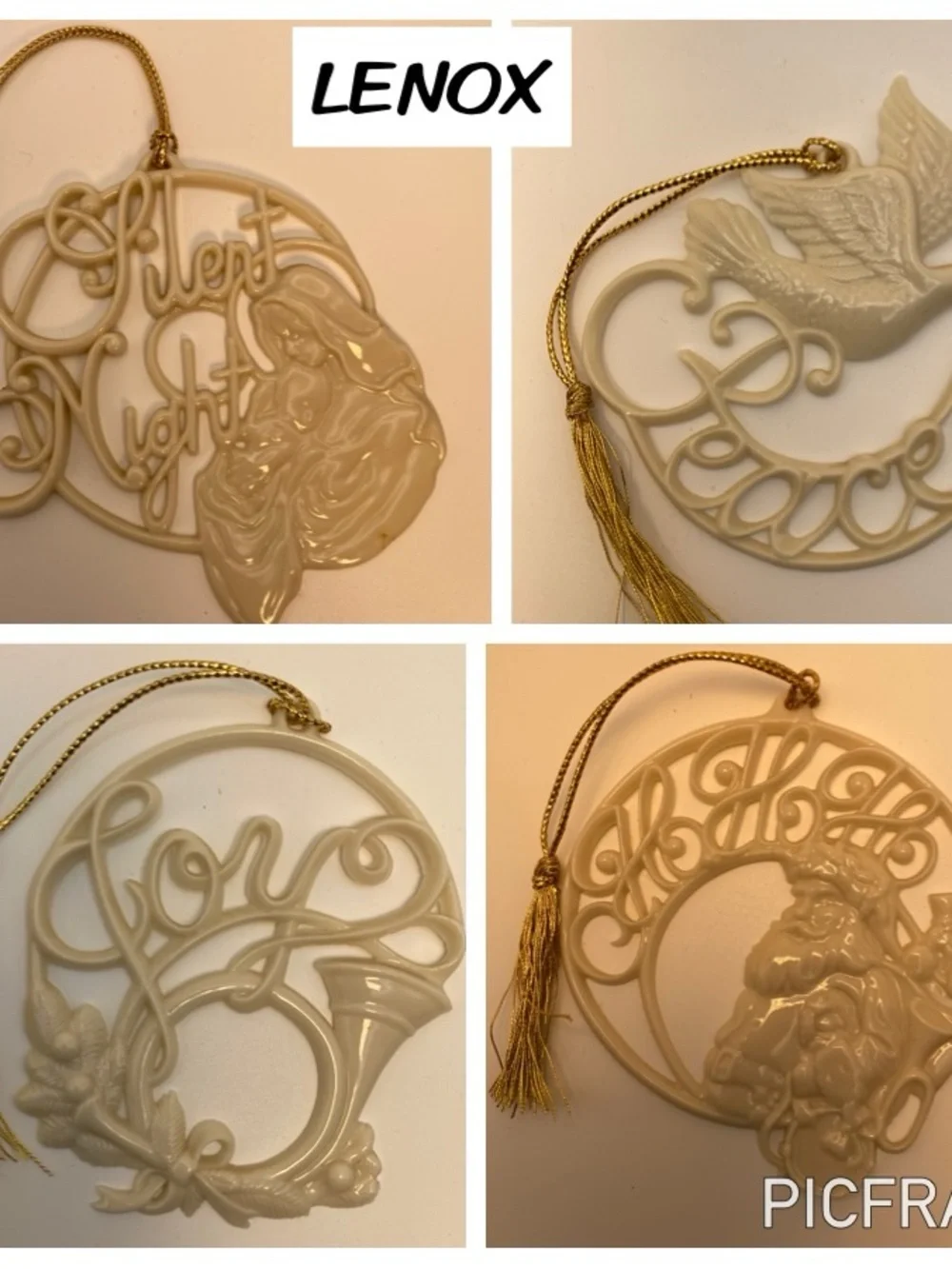 Lenox Cream Holiday Hanging Ornaments with Gold Tassels - Set of 4